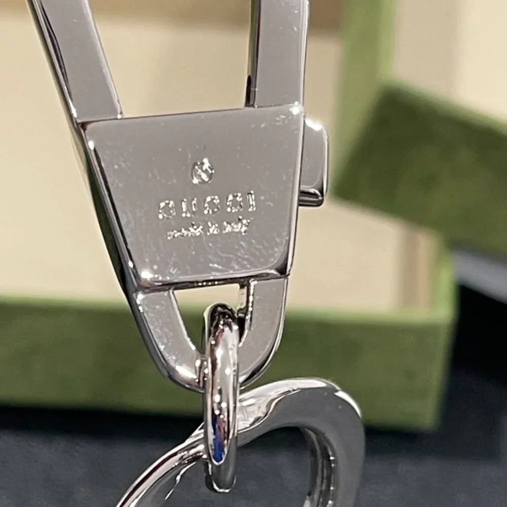 Gucci GG Embossed Black with Silver Hardware Key Chain/Bag Charm (128535)